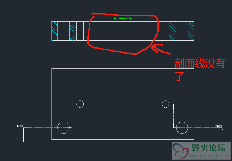 转到CAD中中间的剖面线没有了