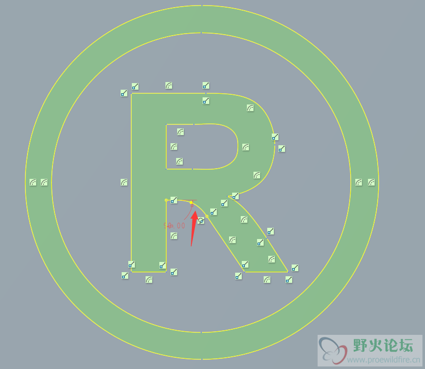 像图中的R就不行，然后通过样条线的方式就可以画出来