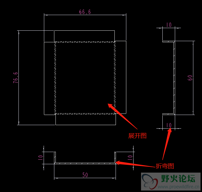 第六步，标注意尺寸，出图完成