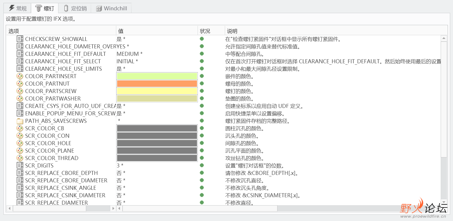 里面螺钉的配置选项