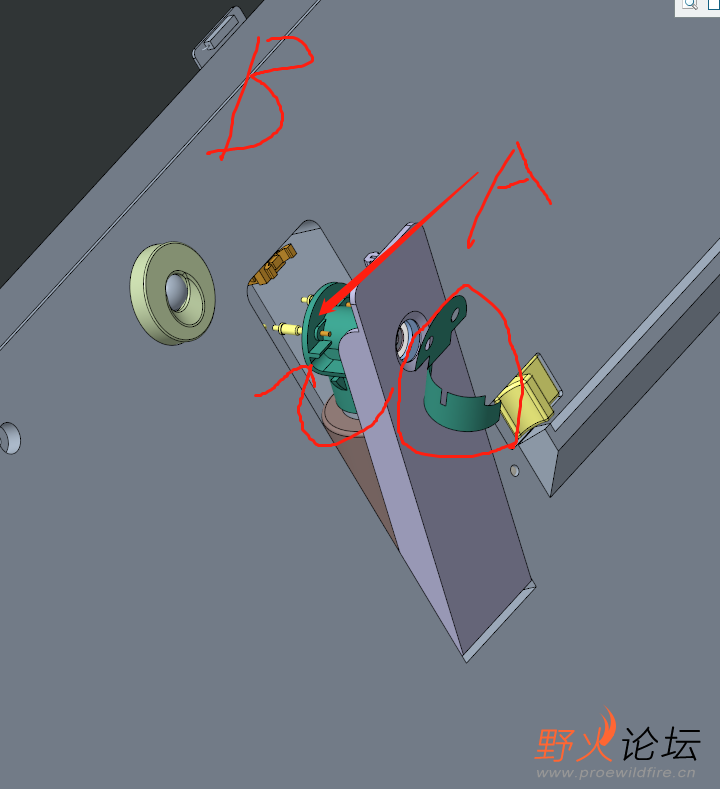 B参考A的曲面，但A是运动件。