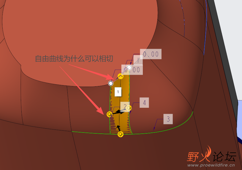 这个地方为什么可以相切 看你曲线是自由线